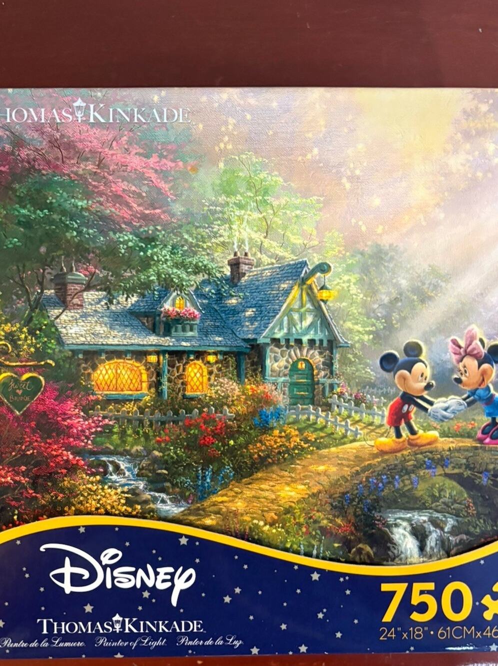 Thomas Kinkade Puzzle Mickey & Minnie Sweetheart Bridge 750 Puzzle NEW DISNEY